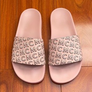 MCM Worldwide Slides pink grey 38 monogram print